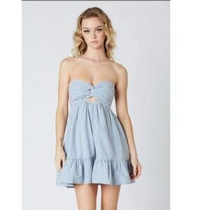 Nectar Blue and White Gingham Babydoll Romper with Hidden Shorts sz Large